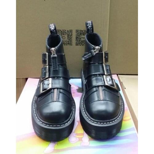 Popular Spring Autumn Three Buckle Harajuku Style Thick-Soled Belt Buckle Martin Boots Womens Boots Retro British Style