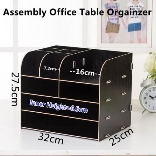 Assembly Office Table Organizer 4-Layers Wood Storage Rack for Files/A4 Paper/Stationery Office Supplies Containers