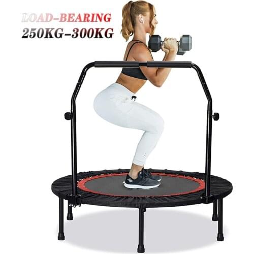 Foldable Exercise Fitness Trampoline with Handrail Adults Kids Mini Spring Trampoline Home Gym Workout Jumping Cardio Trainer