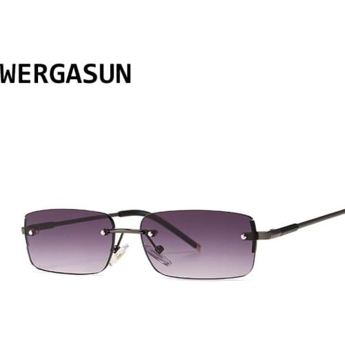 WERGASUN Rimless Sunglasses Women 2020 Rectangle Steampunk Sun Glasses Vintage Glasses Eyewear UV400 Oculos