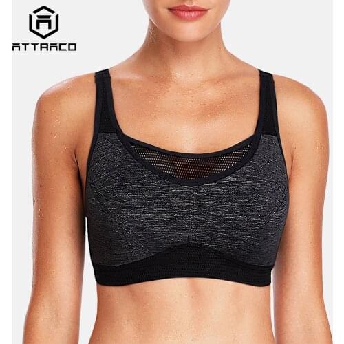 Attraco Womens Hight Impact Sports Bra Padded Support Yoga Bra Mesh Breathable Fitness Workout Racerback Sports Top