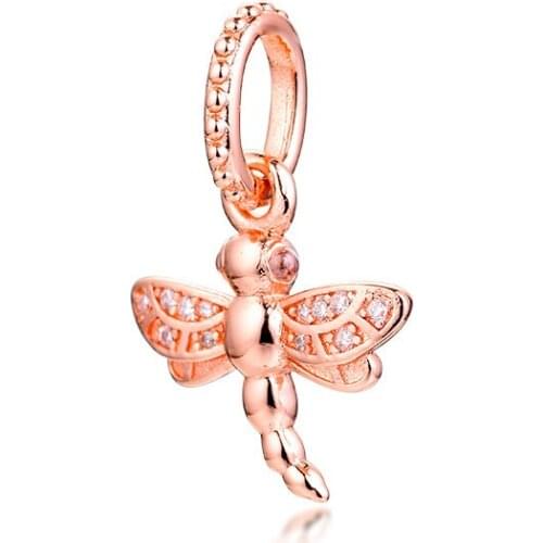 Sparkling Dragonfly Pendant Original 925 Silver Jewelry Fits Snake Chian Bracelets For Woman DIY Beads For Jewelry Making