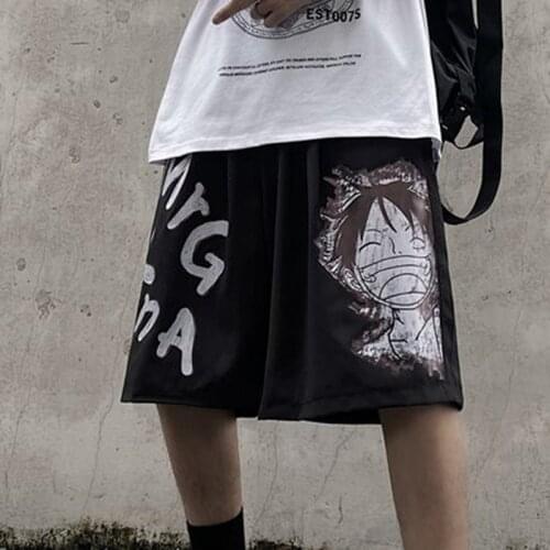 Street Hip-Hop Harajuku Ins Japanese Cartoon Anime Five-Point Pants Summer Wild Loose Oversized Wide-Leg Pants For Men And Women