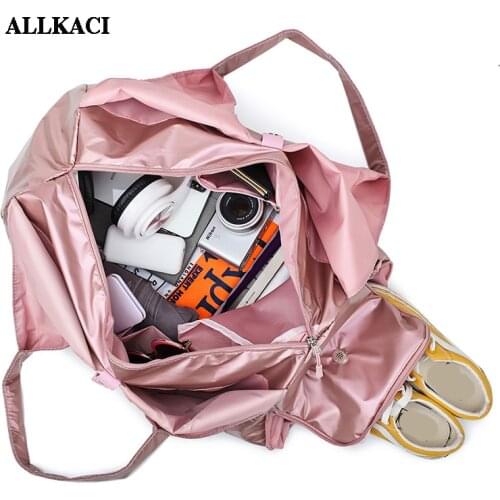 Waterproof Dry and wet Separation Travel Bag Women Folding Weekend Bags Large Capacity Pink Duffel Bag Luggage Organizer 4849