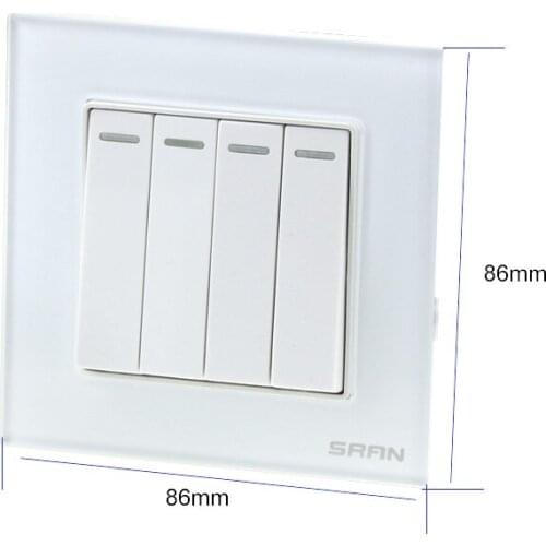High quality electrical quarto single switch type 86 toughened glass power socket panel with fluorescent switch