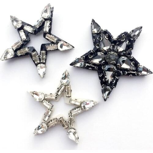 10Pieces Crystal 5-Star Black, Clear Rhinestone Applique Flower Wedding Bridal Fashion Decoration Accessory RH53