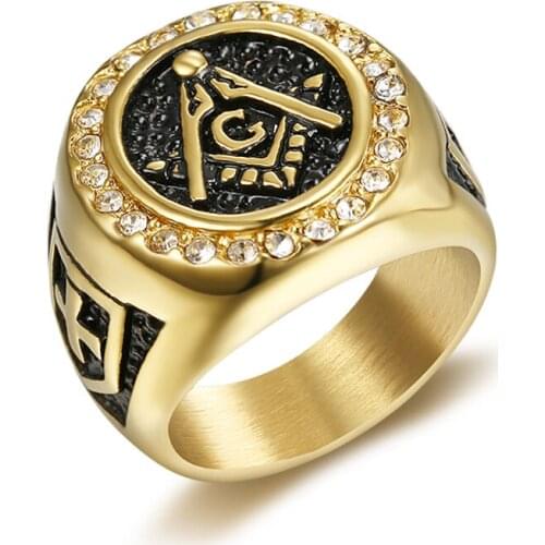 2020 New Trendy Signet Symbols Titanium 316L Stainless Steel Masonic Men Ring Freemason Male Rings Jewellery Gift