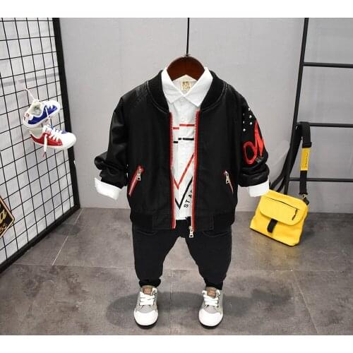 Children Clothing Set Autumn winter Sets Kids boys PU leather jacket+shirt+pants 3pcs Suit Baby Boys Clothes Set 2-6yearrs