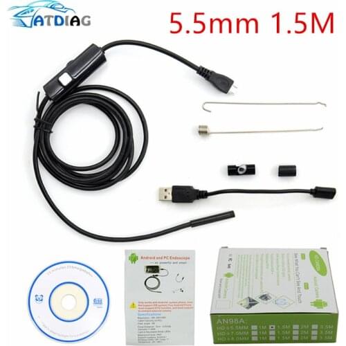 720P 5.5mm 1.5M Lens HD USB Endoscope Waterproof 6 LEDs Inspection Pipe Endoscope Camera Borescope For Android Phone PC