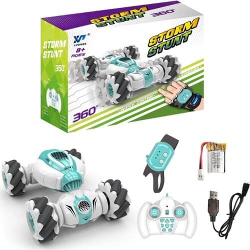 2.4Ghz Remote Control Car 4WD Watch Gesture Sensing Control RC Stunt Car with LED Light Music Effect Childrens Toy