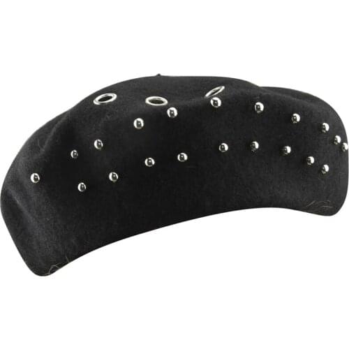 MINAKOLIFE Solid Color Warm Wool Spring Autumn Winter Beret Women French Artist Beanie Beret Hat for Women with Rivet Beret Hat