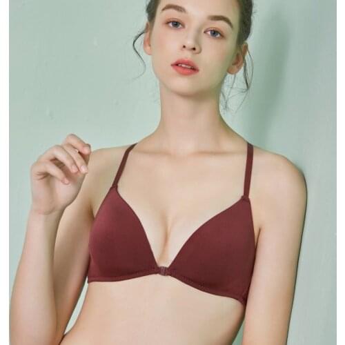 Women Front Buckle Wirefree Beauty Back Seamless Gathered Push Up Bra Deep V Triangle Cup Bras