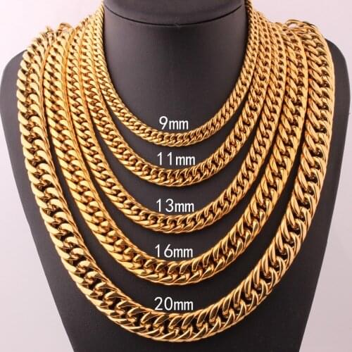 9/11/13/16/20MM Wide Hip Hop Mens Necklace/Bracelet Heavy Cuban Curb Chain Gold Tone Thick Miami Link Jewelry High Quality