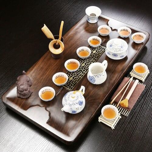 Ink Style Solid Wood Tea Tray Good Teaware Complete Kung Fu Side Table Home Office Teapot Board Draining Cha Sea
