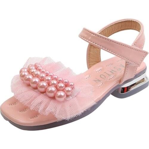 Children Sandals Princess Summer Pearl Soft Sole Girls Small High-heeled Roman Sandals New