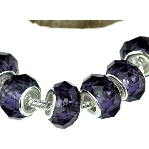 100Pcs/lot Elegant Violet Faceted Glass Beads 9*14mm European Craft Bracelet DIY Beads Cute Big Hole Beads For Jewelry Making