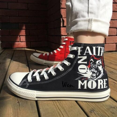 Wen Black Hand Painted Shoes Design Custom Faith NO More Black High Top Canvas Sneakers for Men Womens Gifts