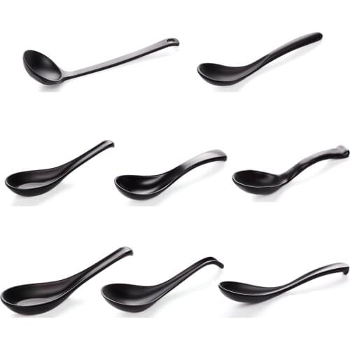 Imitation Ceramic Melamine Ramen Soup Bowl Black Mattee Plastic Spoon Ladle Buffet Restaurant Tableware Supplies