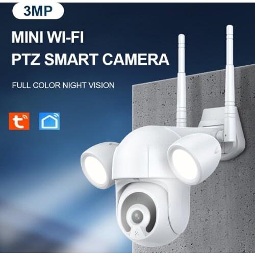 Tuya smart PTZ 3MP Floodlight Courtyard Lighting CameraOutdoor WiFi IP IR IP66 Waterproof Home Garden CCTV Security Cam