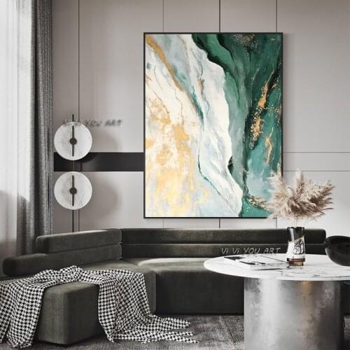 Handmade Foil painting Large Size Canvas Modern Green White Wall Arts Minimalist Decoration Living Room Abstract Oil Paintings