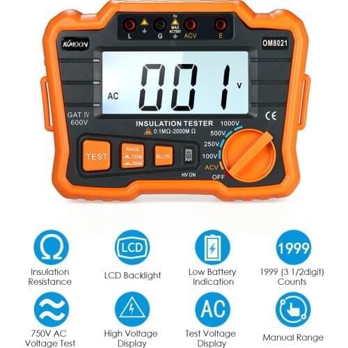KKmoon Insulation Resistance Tester DCV ACV Meter 1000V Ground Megger Megohmmeter MegOhm Voltmeter w/LCD Backlight Display