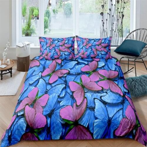 3D Blue Butterfly Bedding Set Single and Double Queen King Duvet Quilt Cover Pillowcase 2/3 Bedroom Decor Home Textile