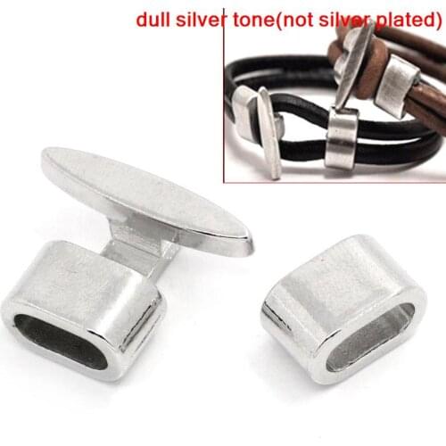 8SEASONS Bracelet End Bar Clasps With Slider For Leather Bracelet "T" Shape Silver Color 23x18mm 13.5x8.5mm,5 Sets (B25462)