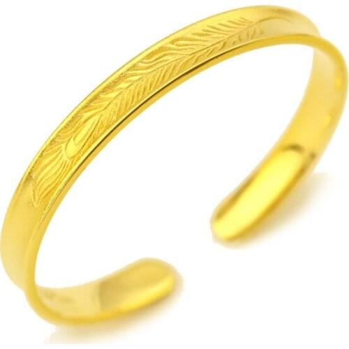 Korean Fashion Gold Bracelet for Women Wedding Engagment Bangles Jewelry Printed Words 14k Yellow Gold Bracelet Jewelry Gifts