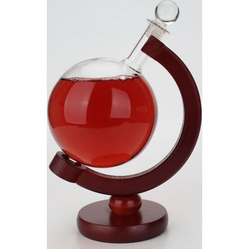 Whiskey Globe Creative Round Spherical Decanter with Wooden Bracket Lead-free Glass Bottle Jug Bar Tool for Whiskey Wine Brandy