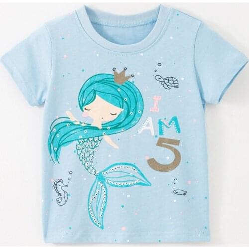 Mermaid Summer Girls Tops 100% Cotton Baby Girl Clothes t-shirt Bebe Kids Short Sleeve Casual Tee Underwear Infant Beach t shirt