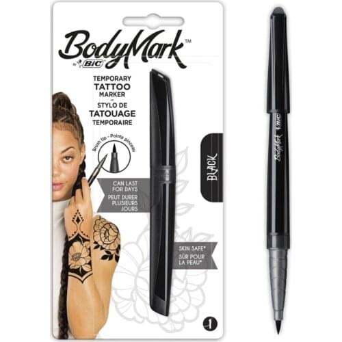 BIC BodyMark Temporary Tattoo Marker Pen Black 1 in 1 Blister Polynesia Purple Flexible Felt Tip