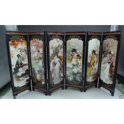 Mini ) Exquisite Chinese Classical Beautiful Belles Picture Folding Screen