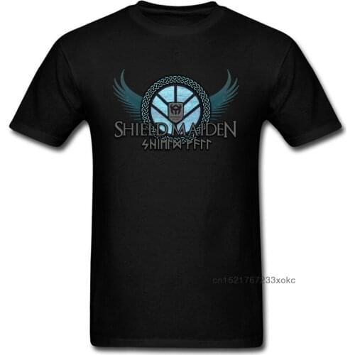 Shield Maiden Men Black T-shirt High Quality Cotton Cartoon Custom Game Groups T Shirt Wings Symbol Logo Letter Print