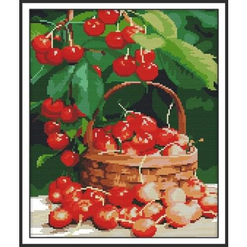 Fresh Cherries DIY Needlework Sets Count Cross-stitch Kit 14ct Printed Fabric 11ct Embroidery Kit Needlework Set Home Decoration