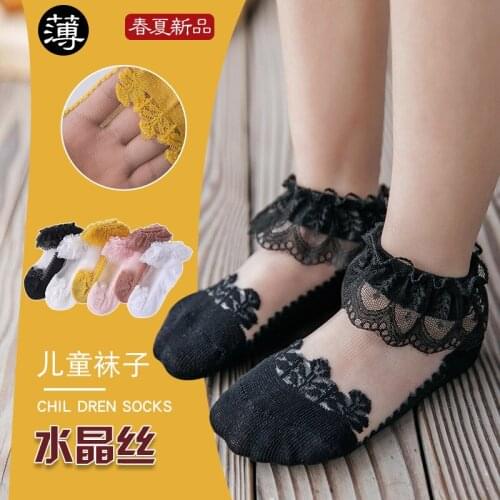 Girls' crystal socks lace childrens socks sweet princess style girls' cotton socks summer childrens socks
