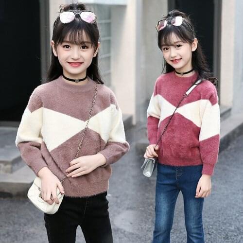 Girls 2018 New Sweater Thickened Plush Fur Color Fashion Casual Pullover Girls Sweater