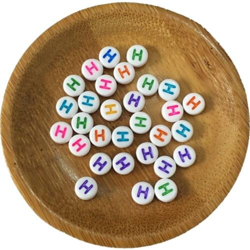 Single Initial Letter H Printing Acrylic Alphabet Beads Flat Coin Round Shape 4*7MM Plastic Engliah Character Beads 3600pcs