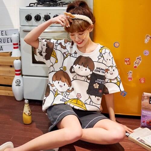 BZEL Cartoon Girls Pajamas Set Womens Cotton Sleepwear Solid Shorts Home Suit High Quality Pijamas Mujer Pyjamas Soft Nightwear
