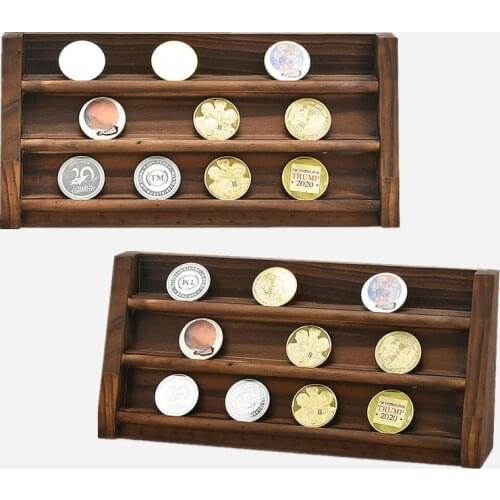 3 Rows Challenge Coin Holder Medal Storage Shelf Military Coin Display Stand Case Collector Box Desk Decor Gifts for Men