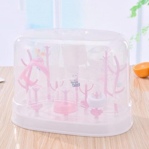 Dust-proof Baby Bottle Drying Rack with Cover Toddler Milk Bottle Holder Infantil Drain Bottles Rack Foldable