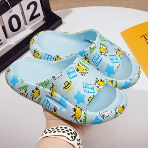 2021New Childrens Slippers Summer Girl Flip Flops Kids Baby Boy Animal Prints Anti Slip Home Cartoon Cow pattern Bathroom Shoes