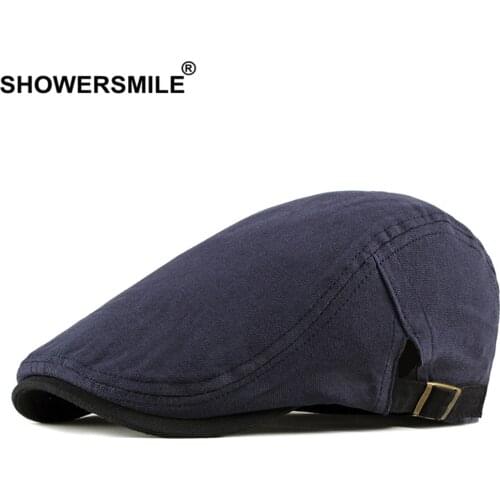 SHOWERSMILE Hats for Men British Style Mens Beret Hats Spring Summer Cotton Flat Cap Vintage Mens Ivy Cap Adjustable 55-60cm