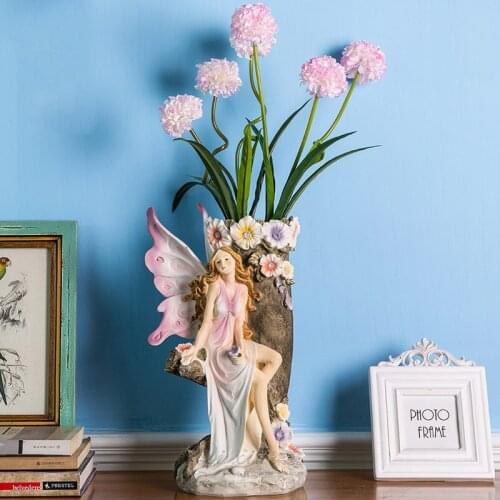 Nordic Ins Resin Fairy Vase Statues Home Dining Table Artificial Flower Pot Accessories Crafts Club Desktop Figurines Decoration