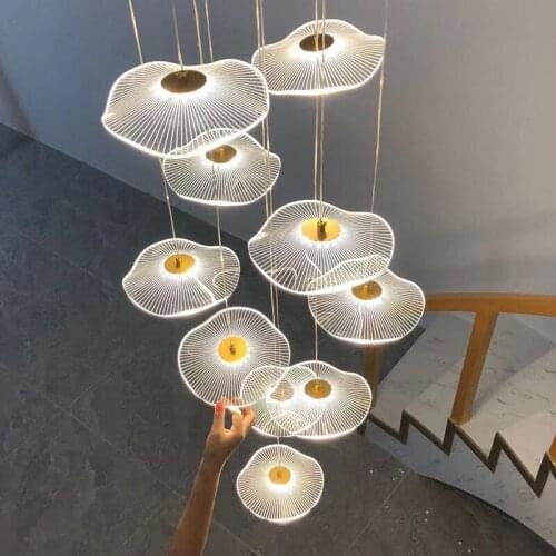 Modern Chandelier Chinese Style Lotus Leaf Tea Art Spiral Staircase Chandelier LOFT Duplex Villa Hotel Living Room Chandeliers