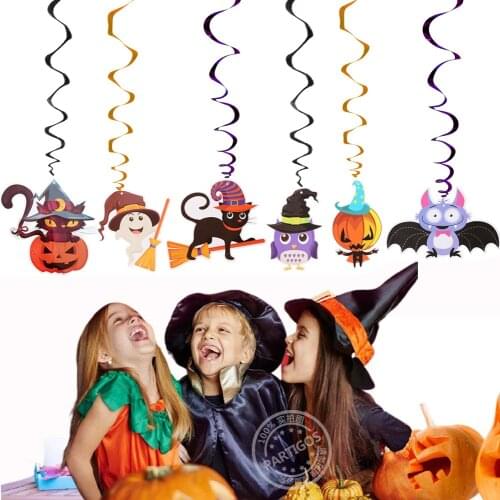 Halloween Ghost Witch Theme Party Decorations PVC Spiral Swirls Streamer Hanging Banner Garland Cartoon Bunting Pendant