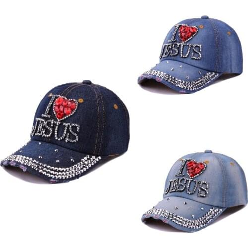 Rhinestone Denim Baseball Caps Adjustable Bling Letter Hip Hop Hats Heart Ooutdoor Casual Snapback Hat Womens Mens Gorras Hombre