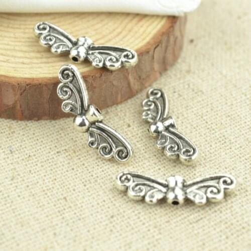 High quality 30 pcs metal antique silver Plated wing charms for DIY jewelry making 22*7mm 2402