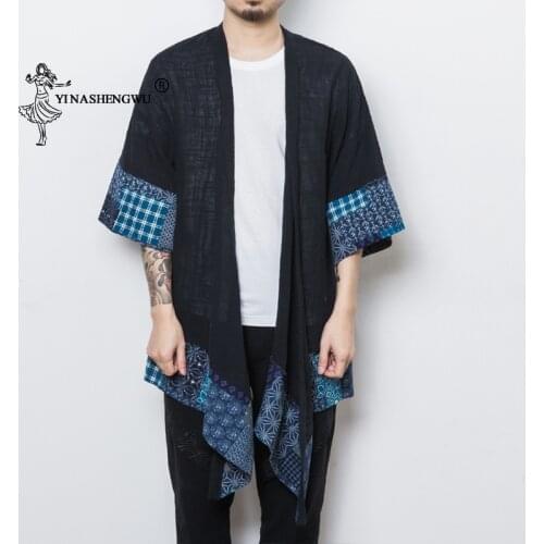 Japanese Kimono Cardigan Men Long Yukata Male Print Shirt Long Coat Asian Clothe Haori Samurai Costume Kimono Jacket Mens Kimono