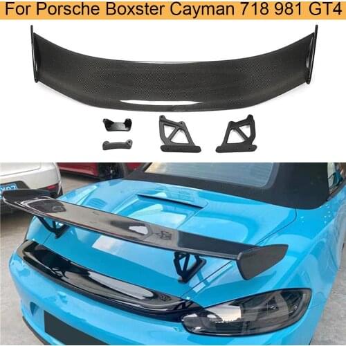 Carbon Fiber Car Rear Trunk Spoiler Wing for For Porsche Boxster Cayman 718 981 GT4 Rear Trunk Big Spoiler Lip Wing ABS Black
