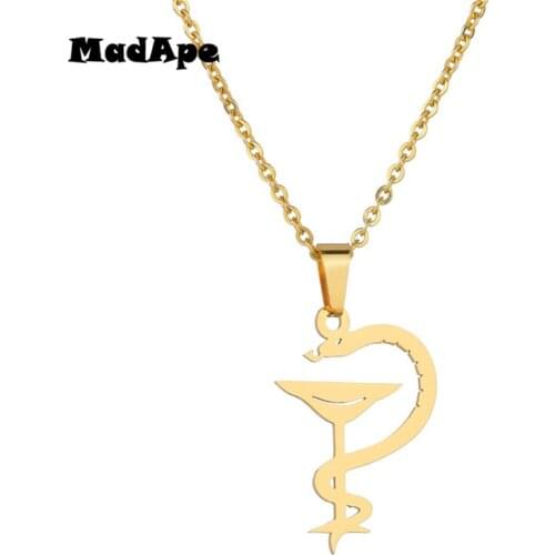 MadApe 316L Stainless Steel Snake Pendant Necklace For Women Fashion Gold-color Wine Cup Pendants Necklace Sweater Chain Choker